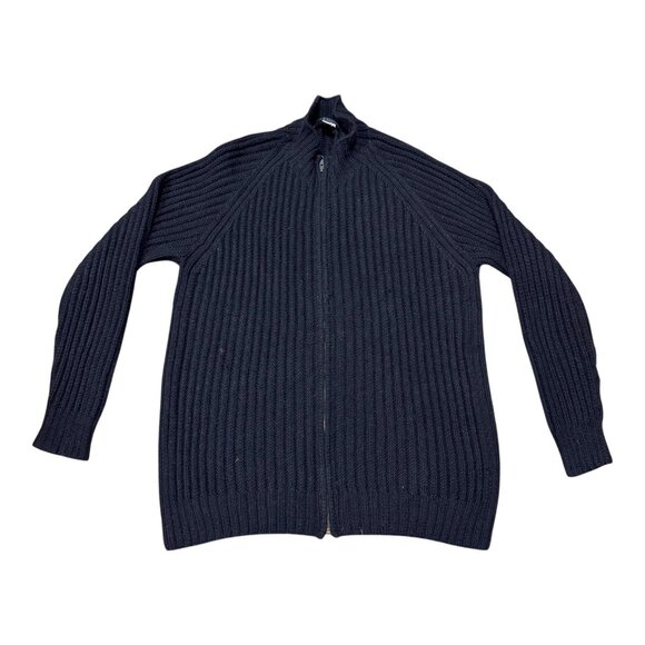Peruvian Connection XL Baby Alpaca & Silk Black Ribbed Knit Cardigan Sweater Zip - Picture 1 of 5